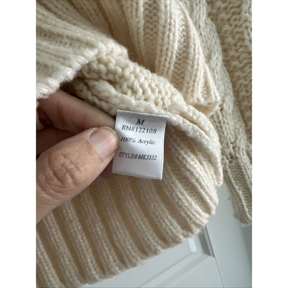 Mak B. by Mak Women Beige Knit Pullover Sweater Size M Fisherman - Picture 3 of 5